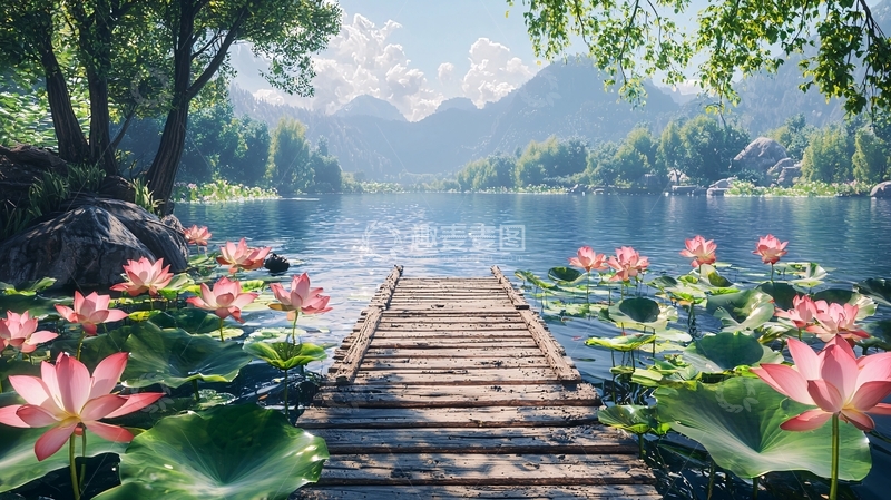 高清大图下载【趣麦麦图】宁静的湖泊和荷花