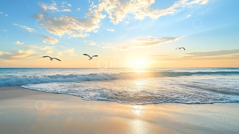 高清大图下载【趣麦麦图】平静海面上的日出美景