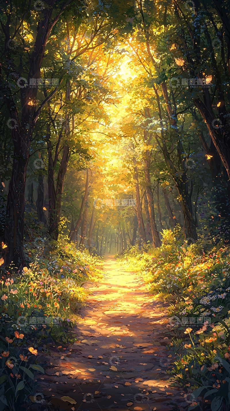 高清大图下载【趣麦麦图】阳光穿透森林的神秘小路