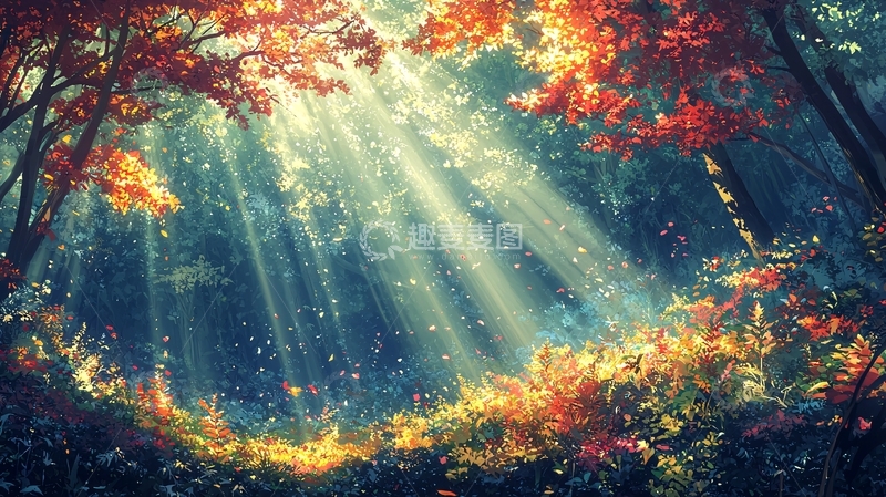 高清大图下载【趣麦麦图】秋日森林阳光洒落