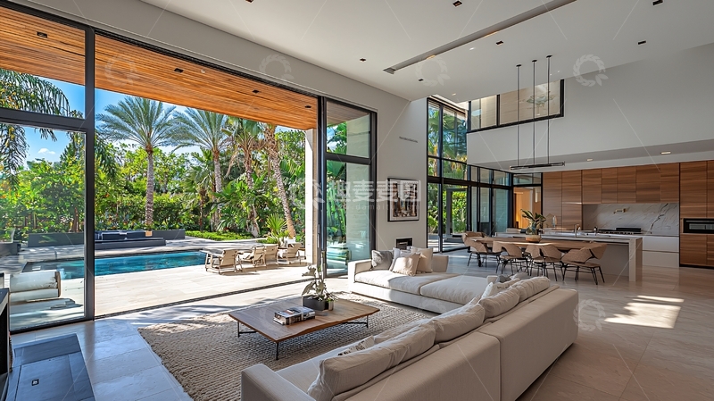 高清大图下载【趣麦麦图】豪华别墅的客厅和泳池