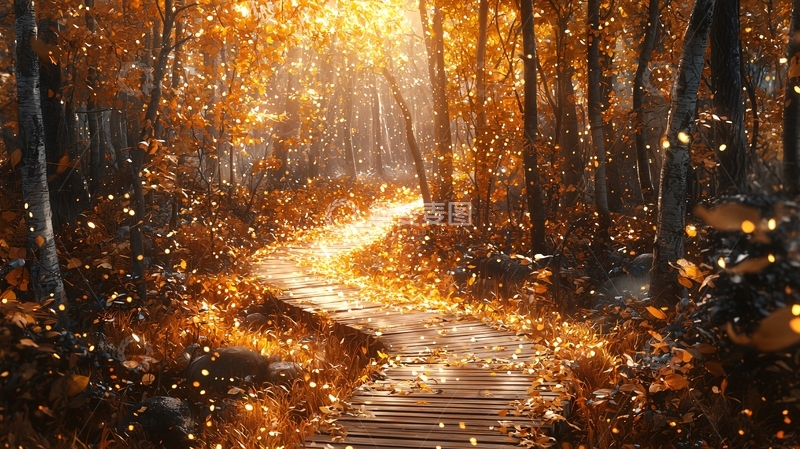 高清大图下载【趣麦麦图】秋日金色森林小路