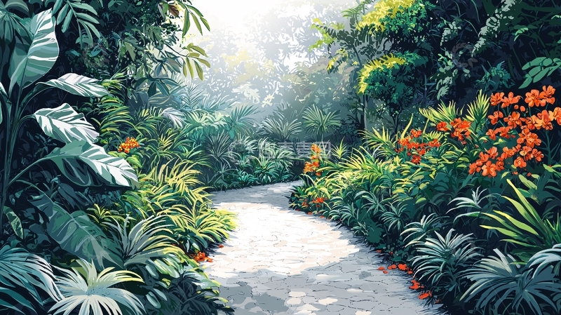 高清大图下载【趣麦麦图】茂密热带花园小径