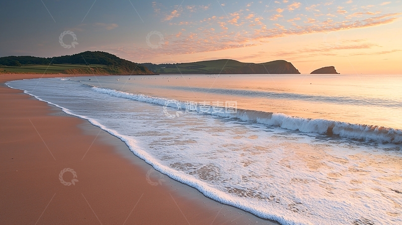 高清大图下载【趣麦麦图】海滩日出时分的宁静景色