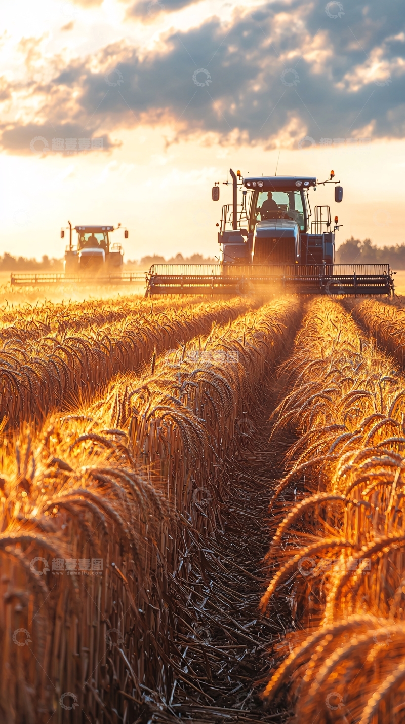 高清大图下载【趣麦麦图】金色麦田的收割机