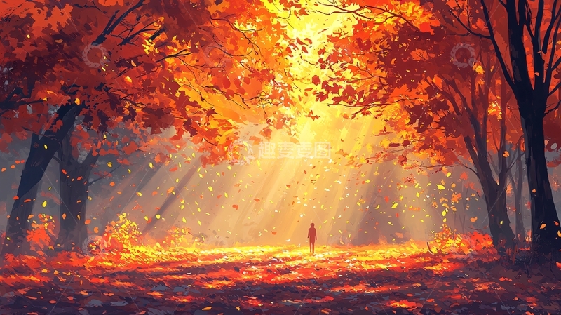 高清大图下载【趣麦麦图】秋日阳光下的树林小路