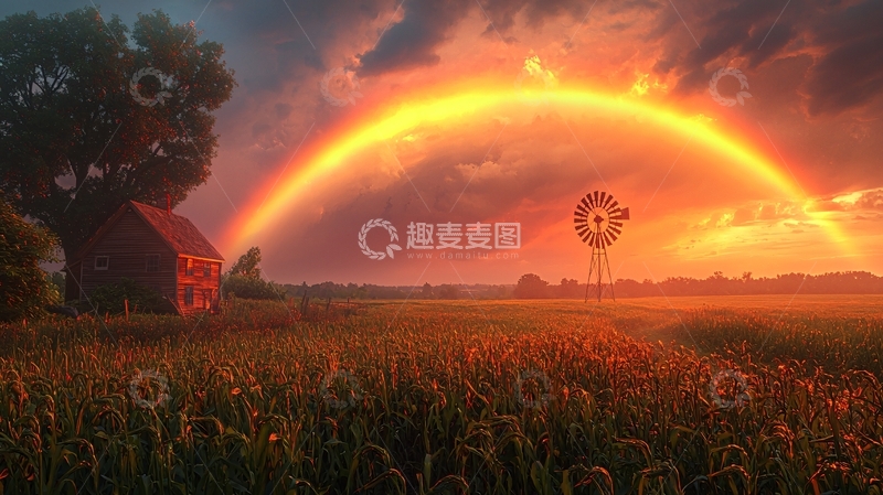 高清大图下载【趣麦麦图】田园风光下的彩虹