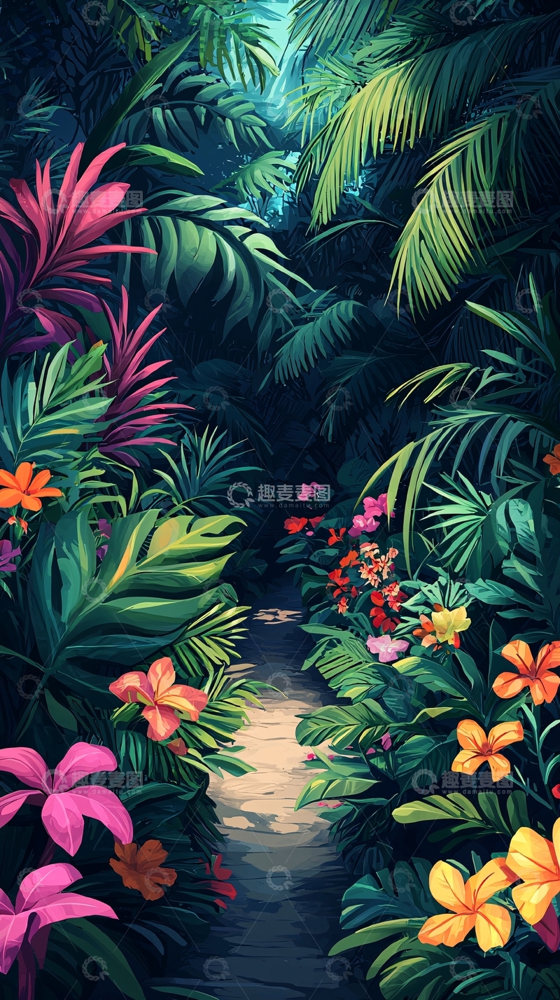 高清大图下载【趣麦麦图】热带雨林中的花草