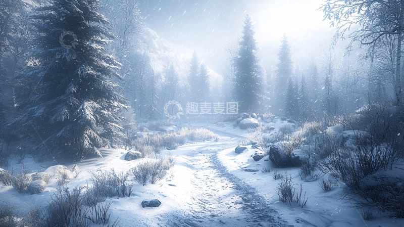 高清大图下载【趣麦麦图】雪后森林小路