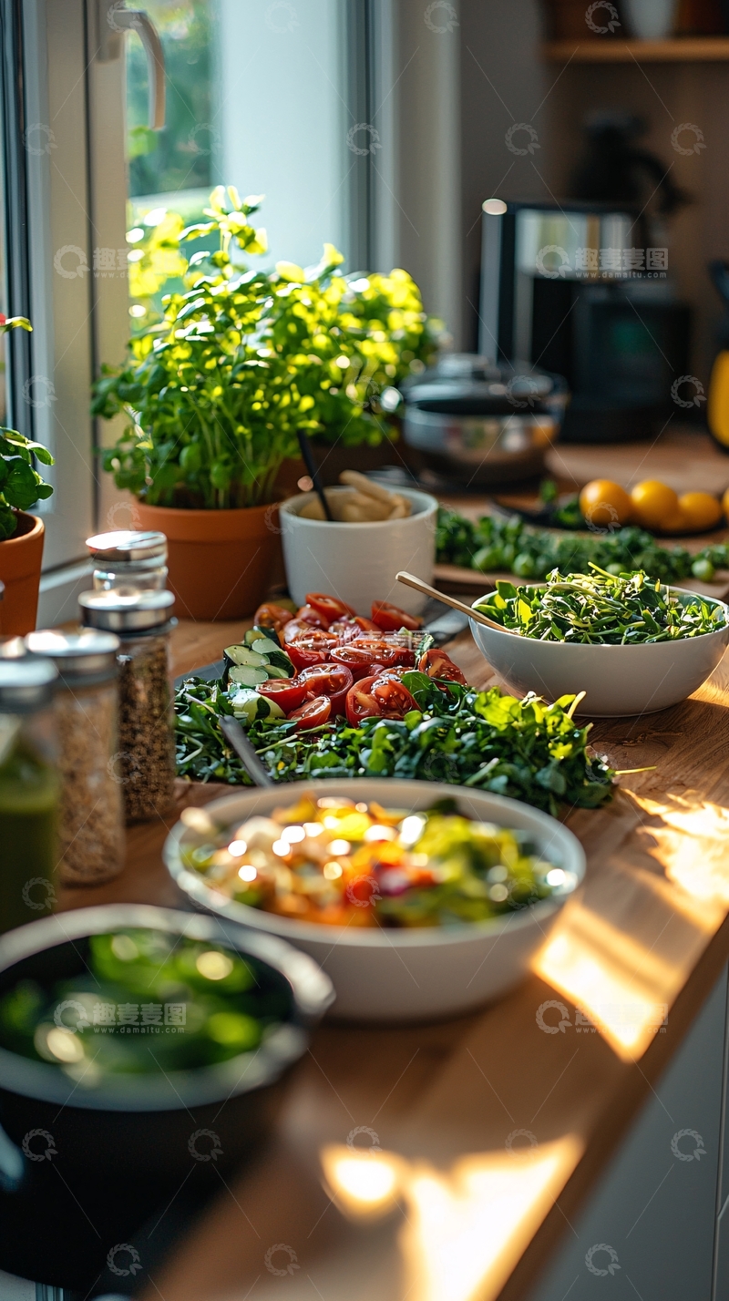 高清大图下载【趣麦麦图】厨房台面上的新鲜食材
