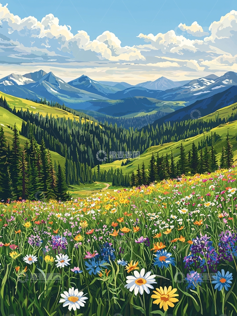 鲜花盛开的山谷景色