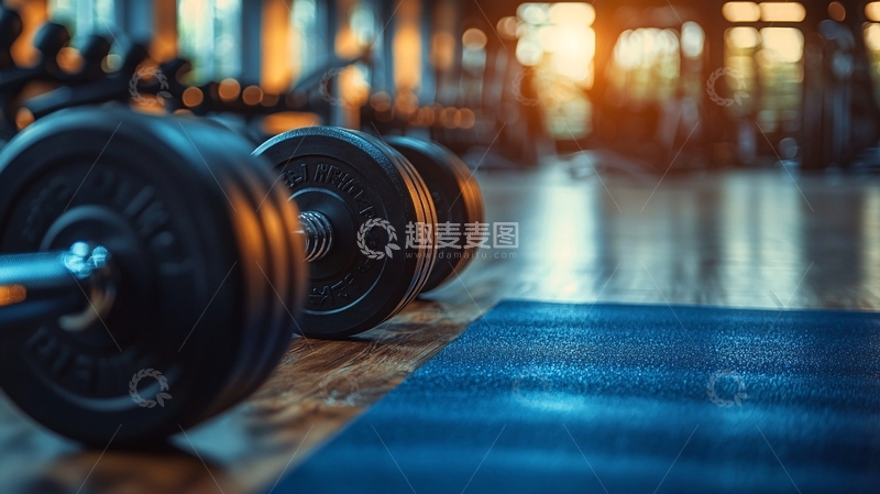 高清大图下载【趣麦麦图】健身房哑铃与瑜伽垫