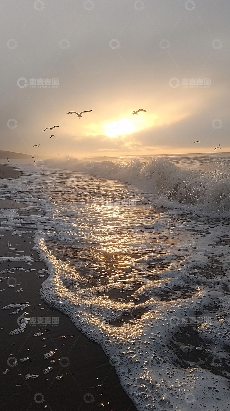 高清大图下载【趣麦麦图】海边日出波光粼粼