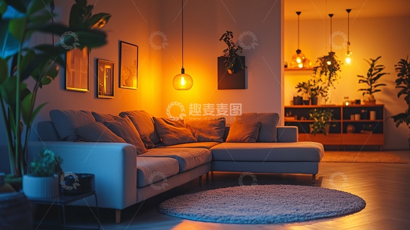 高清大图下载【趣麦麦图】温暖舒适的客厅夜景