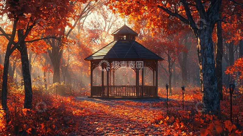 高清大图下载【趣麦麦图】秋日凉亭美景