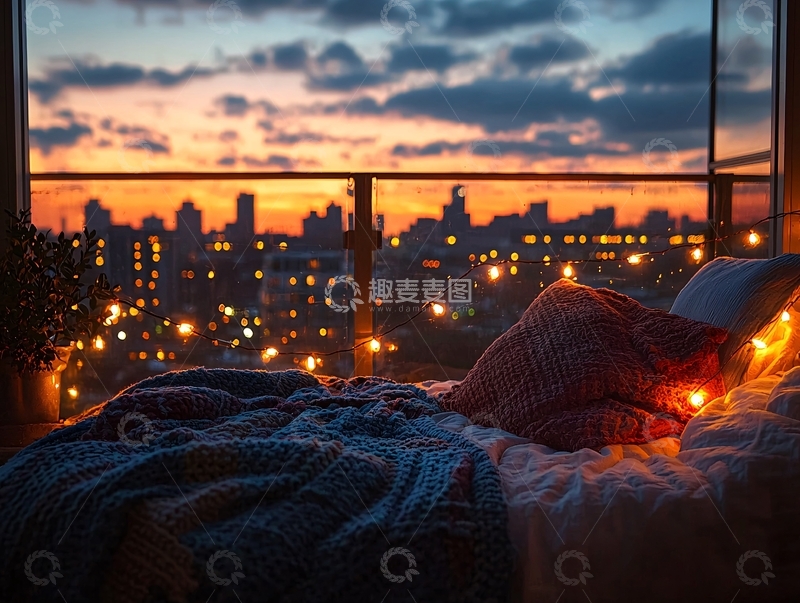 高清大图下载【趣麦麦图】城市夜景床上视角