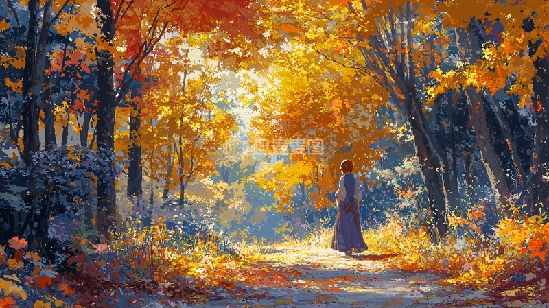 高清大图下载【趣麦麦图】秋日森林中的背影