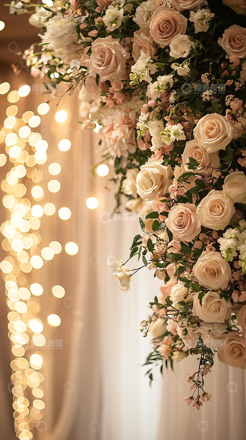 高清大图下载【趣麦麦图】米色玫瑰与灯光背景