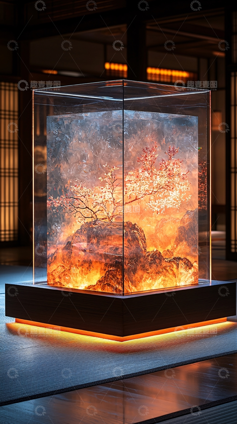 高清大图下载【趣麦麦图】玻璃盒里的火焰盆景