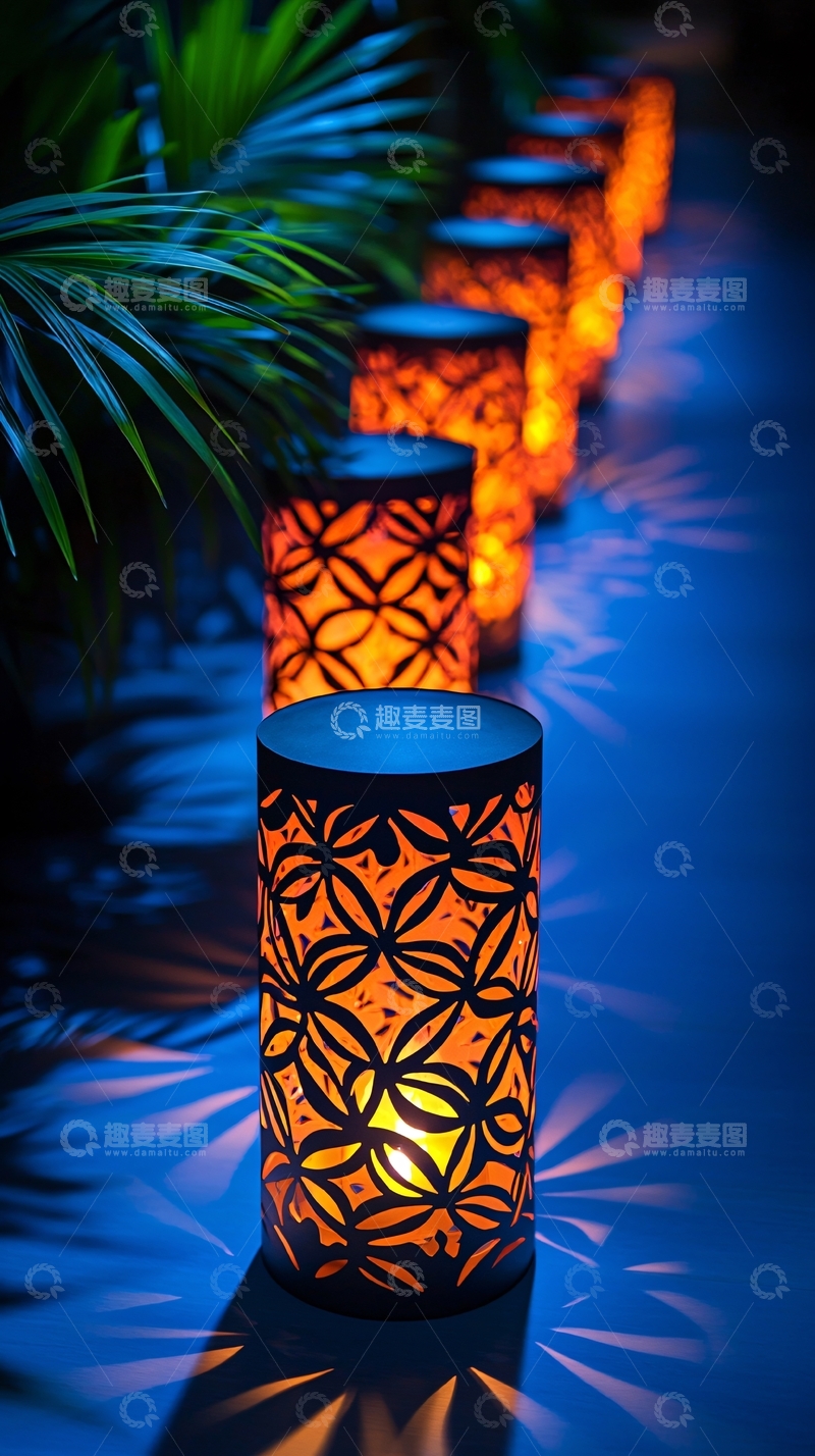 高清大图下载【趣麦麦图】花园小路上的灯光装饰