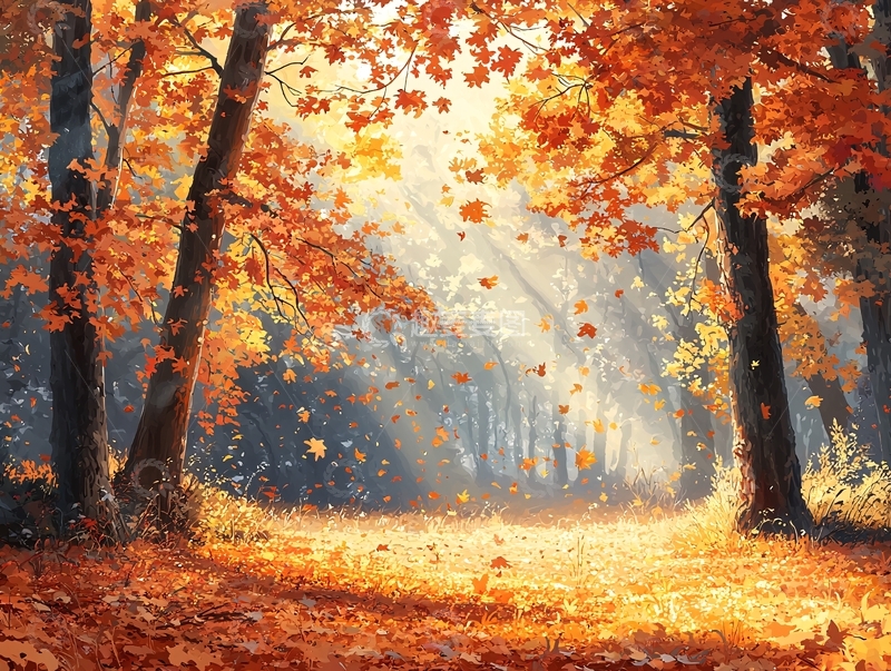 高清大图下载【趣麦麦图】金色秋季森林落叶美景