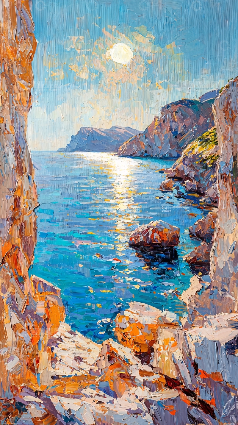 高清大图下载【趣麦麦图】海边岩石景观油画
