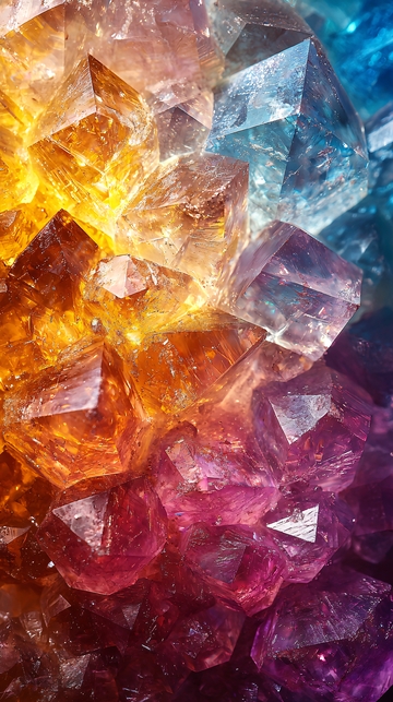 彩色水晶簇特写