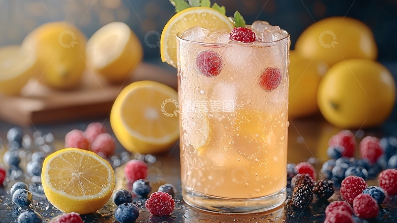 高清大图下载【趣麦麦图】夏日清新水果气泡饮