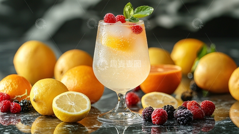 高清大图下载【趣麦麦图】清凉气泡饮品与水果