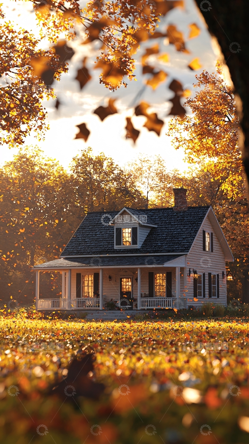 高清大图下载【趣麦麦图】秋日阳光下的乡村小屋
