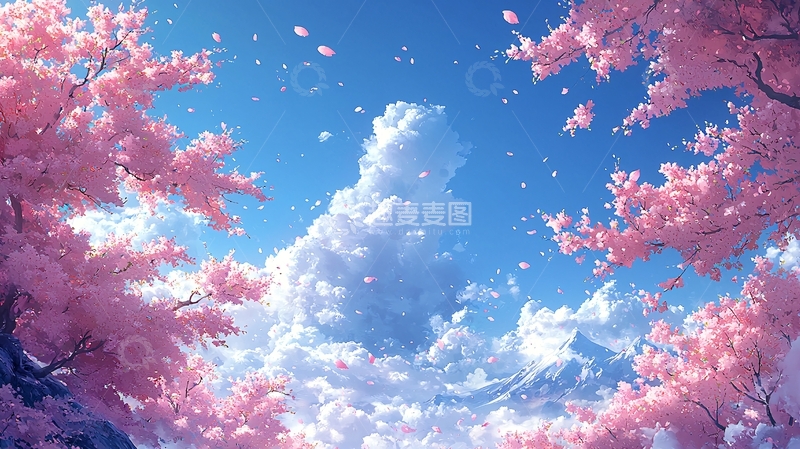 高清大图下载【趣麦麦图】樱花盛开的蓝天白云