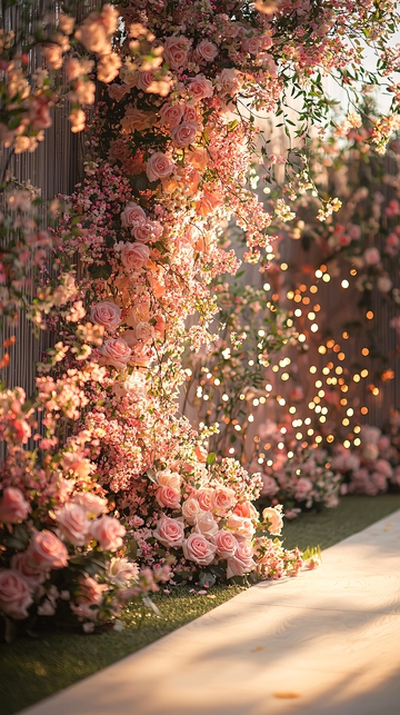 粉色玫瑰花墙装饰