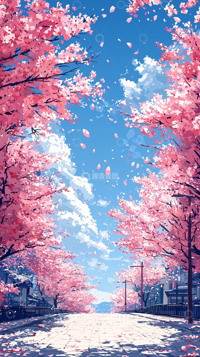 高清大图下载【趣麦麦图】樱花盛开的街道