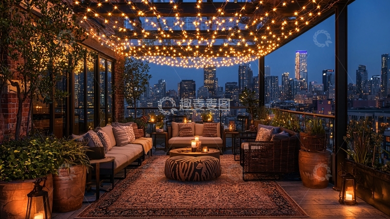 高清大图下载【趣麦麦图】-屋顶露台夜景灯光