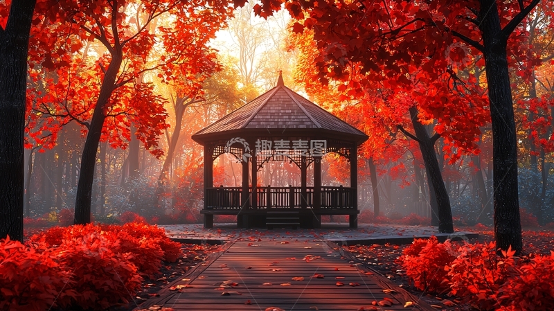 高清大图下载【趣麦麦图】秋日公园亭台