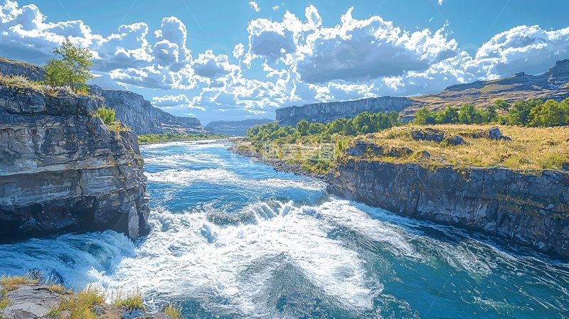 高清大图下载【趣麦麦图】湍急河流穿过峡谷