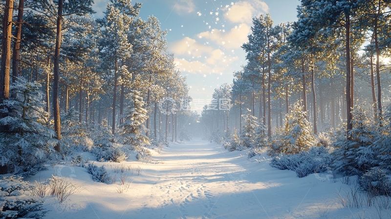 高清大图下载【趣麦麦图】雪后森林小路
