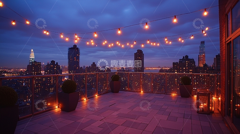 高清大图下载【趣麦麦图】城市夜景露台灯光