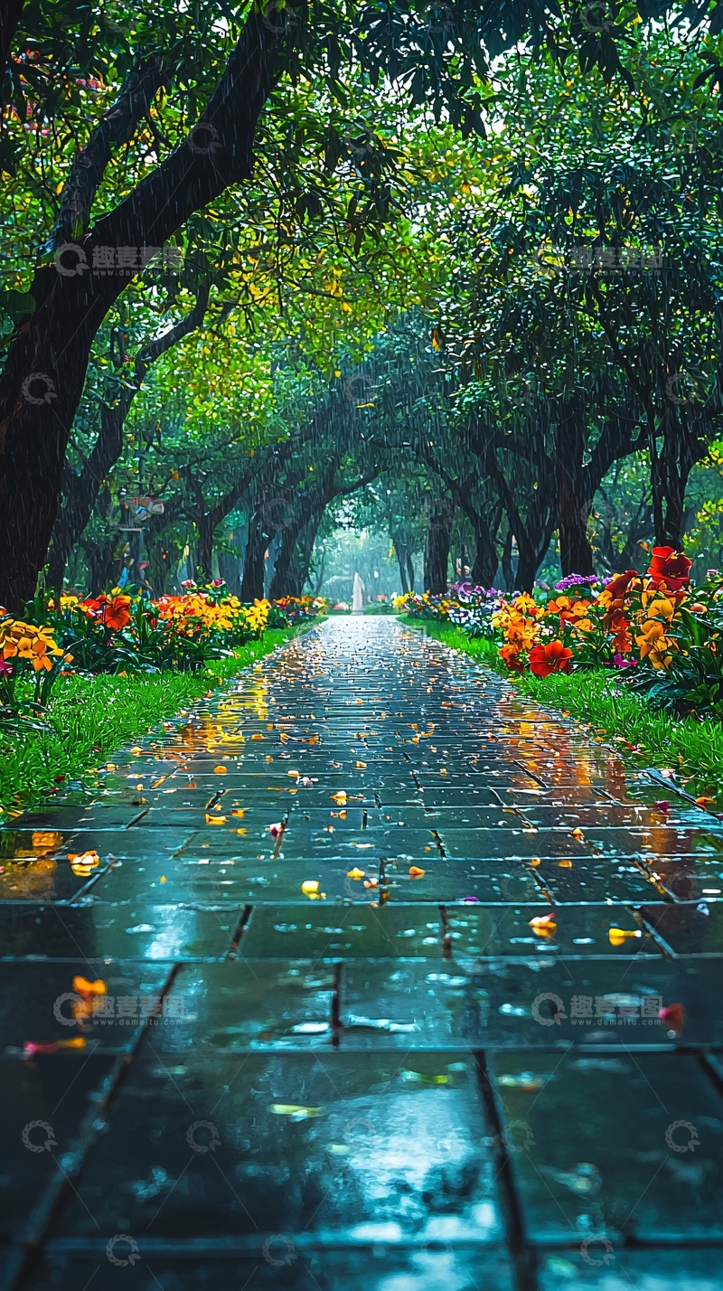 高清大图下载【趣麦麦图】雨后公园的宁静小路