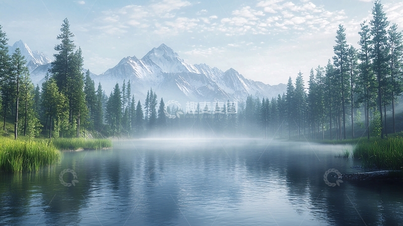 高清大图下载【趣麦麦图】宁静湖面倒映着山峦