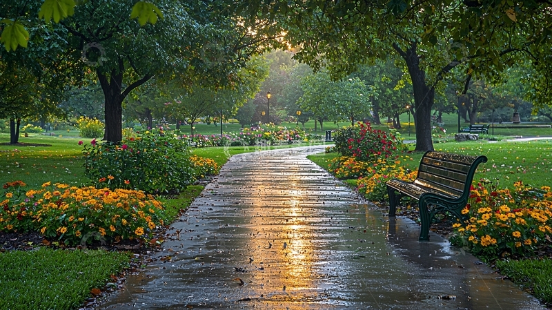 高清大图下载【趣麦麦图】雨后公园的宁静小路