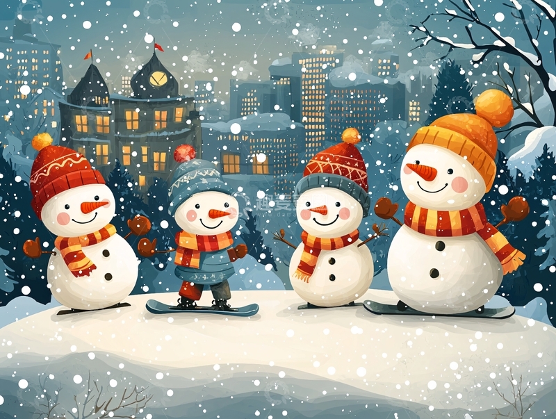 高清大图下载【趣麦麦图】雪地里的快乐雪人