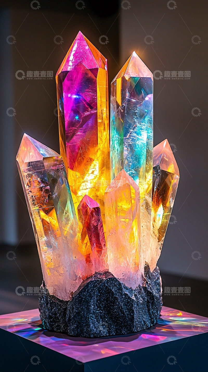 高清大图下载【趣麦麦图】彩色发光水晶簇