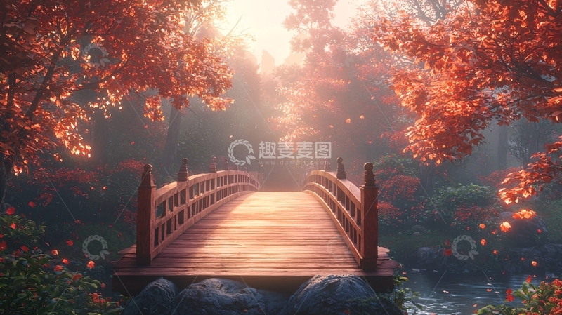 高清大图下载【趣麦麦图】秋日阳光下的日式庭院