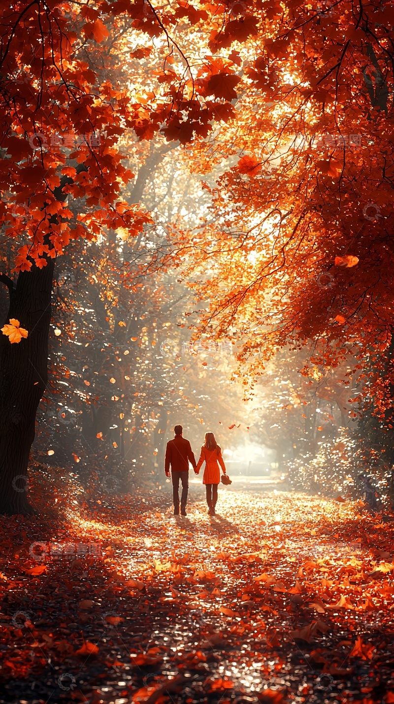 高清大图下载【趣麦麦图】情侣秋日漫步
