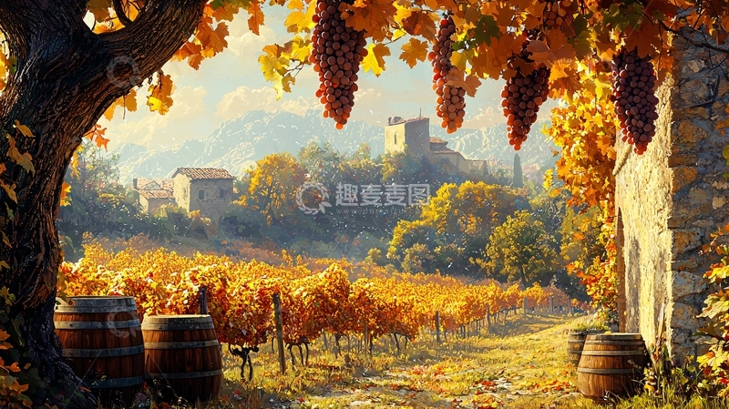 高清大图下载【趣麦麦图】秋日葡萄园城堡风景