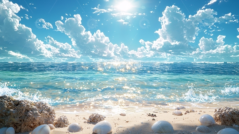 高清大图下载【趣麦麦图】晴朗天空下的海滩