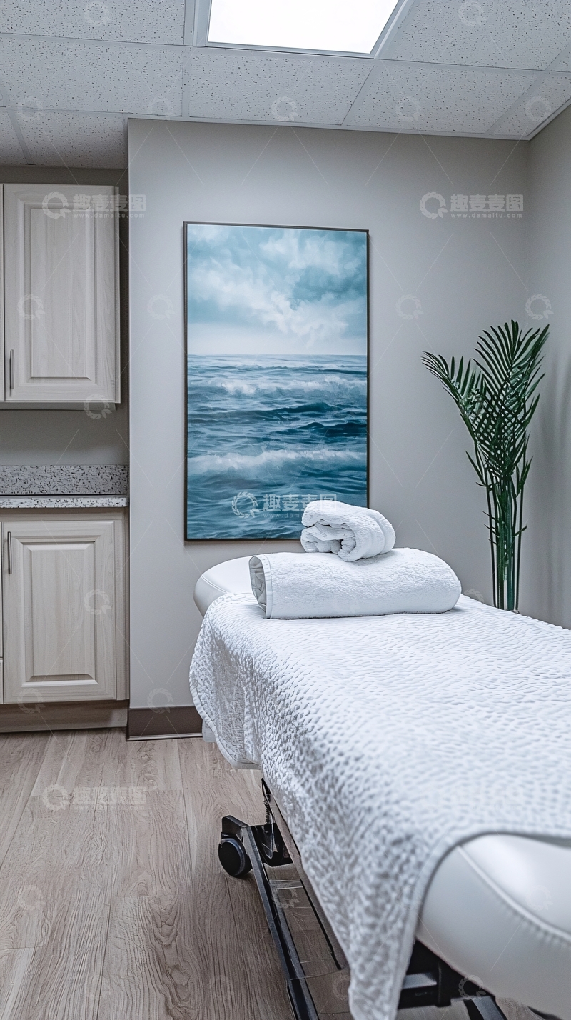 高清大图下载【趣麦麦图】按摩床与艺术画的宁静空间