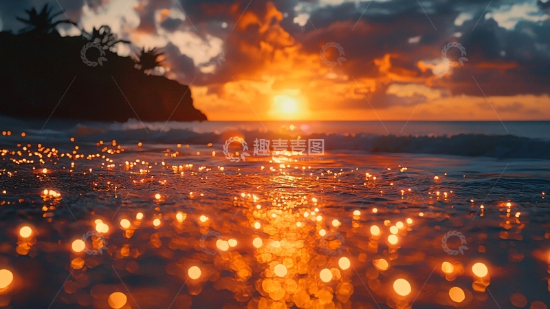 高清大图下载【趣麦麦图】海边日落唯美灯光氛围