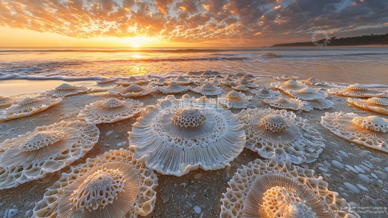 高清大图下载【趣麦麦图】海滩上排列的帽贝群